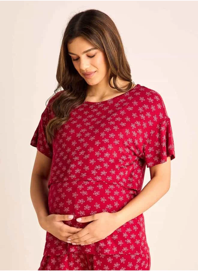 FAV Printed Maternity T-shirt and Pyjama Set