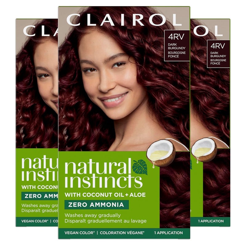 Clairol Natural Instincts DemiPermanent Hair Dye 4RV Dark Burgundy Hair Color Pack of 3