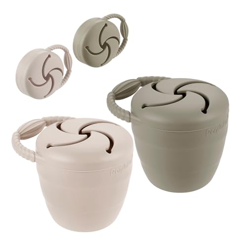 PandaEar Silicone Snack Containers Collapsible Toddler Snack Cups Spill Proof Food Catcher for Toddler Baby Pack of 2 Light TanWalnut - Image 1