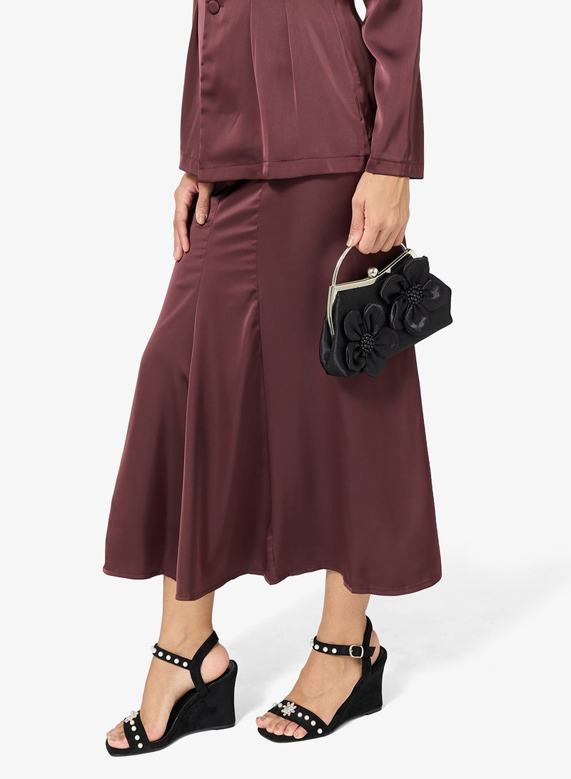 خزانة صندل أسود بكعب إسفين وحزام لؤلؤ وزخرفة زهرة كريستالية - Image 5