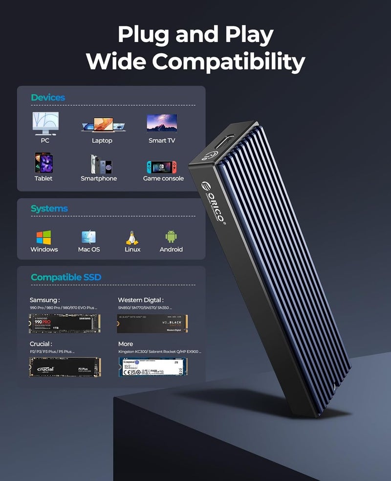 Orico حافظة SSD NVMe M.2، USB 3.1 الجيل 2 (10 جيجابت في الثانية) إلى حافظة SSD NVMe PCI-E M.2 تدعم UASP لحجم SSD NVMe 2230/2242/2260/2280 (حتى 4 تيرابايت) (M.2 NVMe) - Image 5