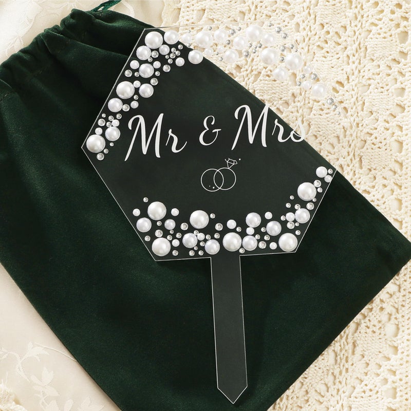 Coucoland Mr and Mrs Cake Topper - Hexagon Wedding Cake Decor with Rhinestones and Pearls for Engagement Bridal Anniversary - Image 3