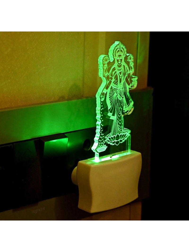 Somil Goddess of Wealth Maa Laxmi 3D Illusion LED Plug & Play Wall Lamp, Self Color Changing, Dia: 5 X 10 X 5 Cm - Image 3