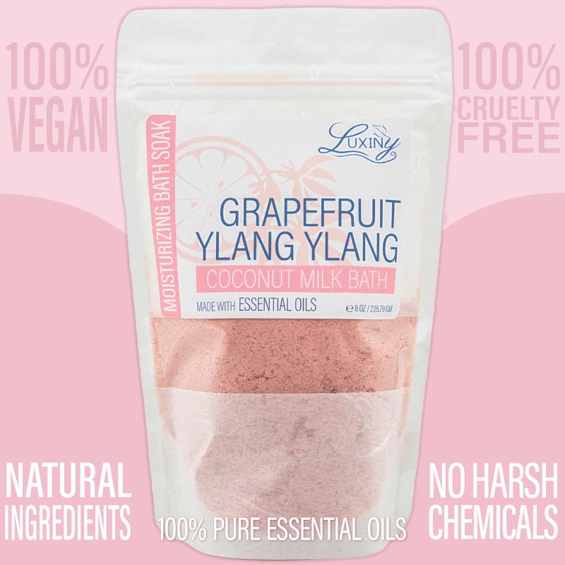 Luxiny Vegan Milk Bath Soak Made with Moisturizing Coconut Milk Powder & Sweet Almond Oil for a Bath Bomb Dust Soothing Fizz & Relaxing Soak  8 oz. (Grapefruit Yang Yang) - Image 2