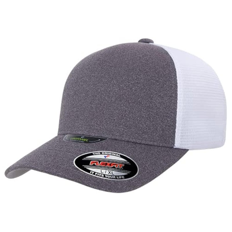 Flexfit Melange Unipanel Trucker Cap, Melange Heather/White, Large-X-Large - Image 1