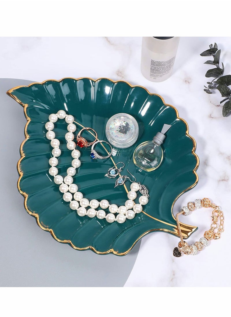 Ceramic Leaf Dish, Jewelry Trays Trinket Dish Ring Dish Aesthetic Ceramic Candy Plate Snack Plate Leaf Shaped Dish Room Decor (Green)  - Image 2
