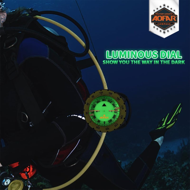 AOFAR Dive Compass AF-Q60C Waterproof, Durable, Compact. Compass with Hose clamp Design for Sailing, Diving - Image 3