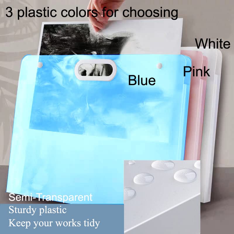 Sohynca 2pcs Plastic Art Portfolio Folder 17.32x13.22inch and 12.99x11inch Arts Storage case for Diamond Painting, Student Drawing Container, Kids Artworks Keepsakes Storage Case,A3 and Letter Size (Pink) - Image 3
