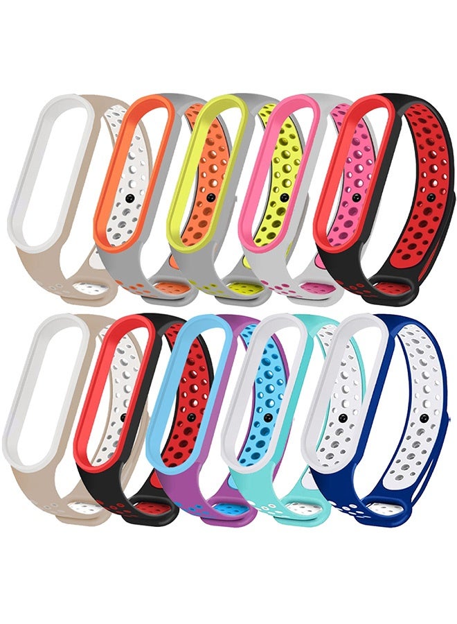 10 Pieces of Air-Hole Sport Strap Band for Xiaomi Mi Band 6 Mi Band 5 Band - Durable TPU Silicone Replacement Wristband Anti-Off Waterproof Bracelet Strap