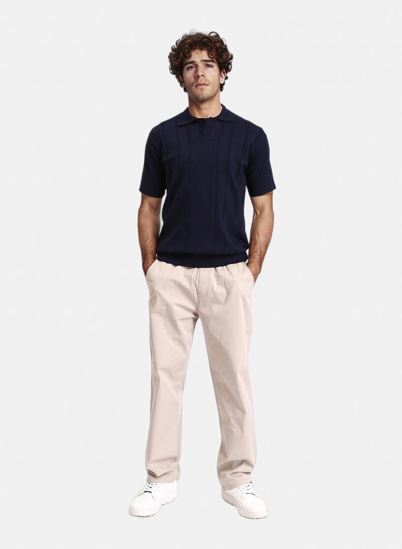 RAVIN Men Neck Polo – Navy Blue Ribbed Short Sleeve - Image 5