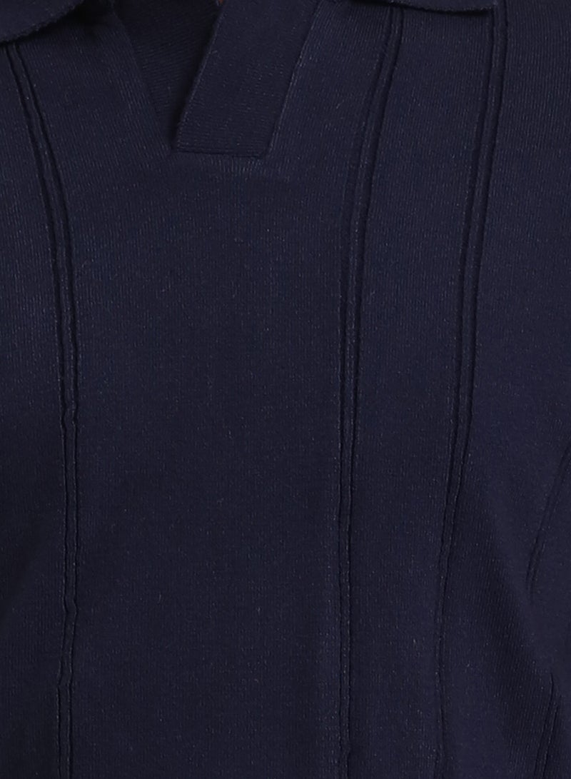 RAVIN Men Neck Polo – Navy Blue Ribbed Short Sleeve - Image 3