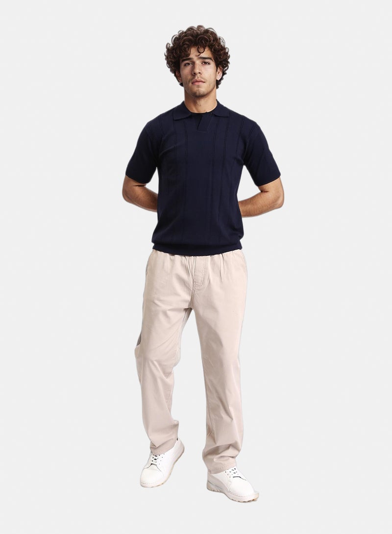 RAVIN Men Neck Polo – Navy Blue Ribbed Short Sleeve - Image 4
