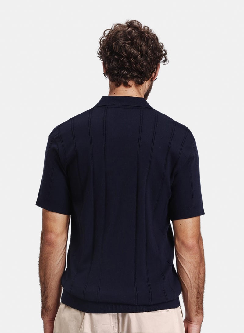 RAVIN Men Neck Polo – Navy Blue Ribbed Short Sleeve - Image 2