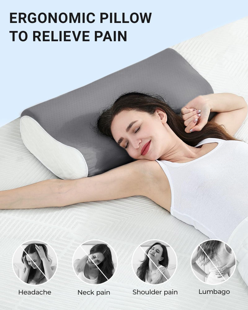 Elviros Memory Foam Pillows for Neck Pain Relief, Adjustable Height Ergonomic Orthopedic Pillow for Sleeping, Cervical Neck Pillow for Side and Back Sleepers, Queen Size, 23.6"Ã—14"Ã—5.3" - Image 3