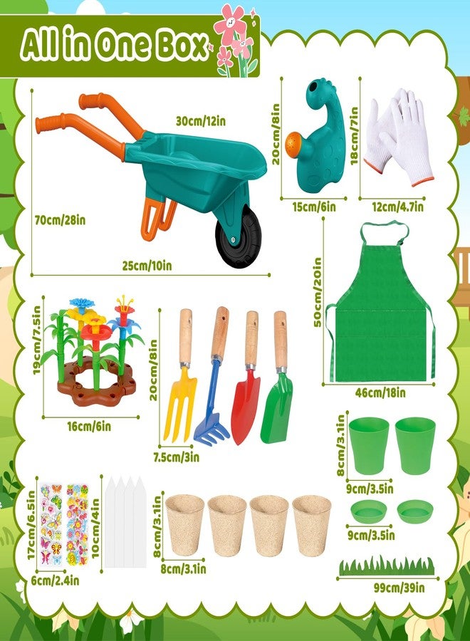 deAO Kids Gardening Tools Set Garden Outdoor Toys with Wheelbarrow, Watering Can,Flower Garden Building Toy, Pretend Play Outdoor Indoor Toy for Boys Girls - Image 3