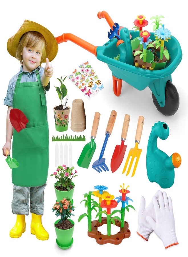 deAO Kids Gardening Tools Set Garden Outdoor Toys with Wheelbarrow, Watering Can,Flower Garden Building Toy, Pretend Play Outdoor Indoor Toy for Boys Girls - Image 1