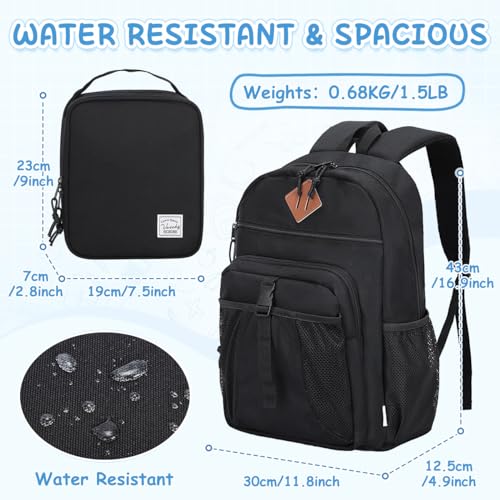 VASCHY Kids Backpack Lunch Bag Set 21 School Bookbag Insulated Lunch Box for ToddlersPreschoolDaycareKindergartenElementary School Black - Image 3