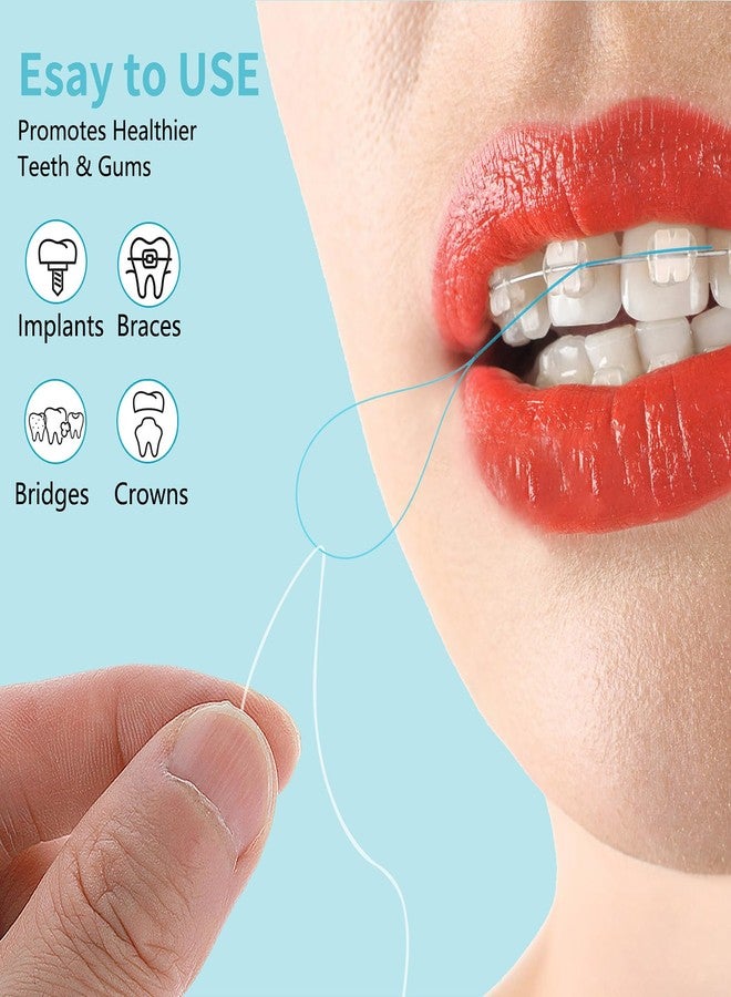 ولهيف خيط تنظيف الأسنان WLLHYF متعدد الوظائف بتصميم حلقة نايلون لتنظيف أسنانك بعمق، مناسب لتقويم الأسنان والجسور وزراعة الأسنان، 100 خيط (عبوتان) أزرق - Image 5