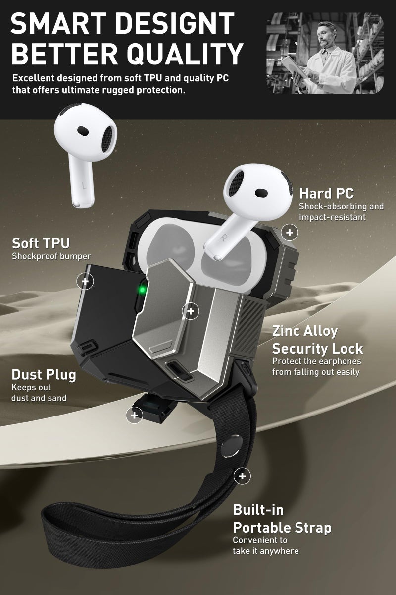 i-Blason for Apple AirPods 4 Case MagSafe [Magnetic Auto Lock] Full-Body Military Protective Hard Case with Lanyard for AirPods 4th Generation with Active Noise Cancellation Case, Matrix Series, Black - Image 5