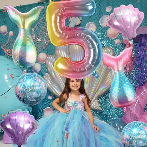 Sowide 5th Mermaid Birthday DecorationsPink Blue Balloons Kit Sea Balloon Tail Balloons for Girls Mermaid Party Baby Shower - Image 5