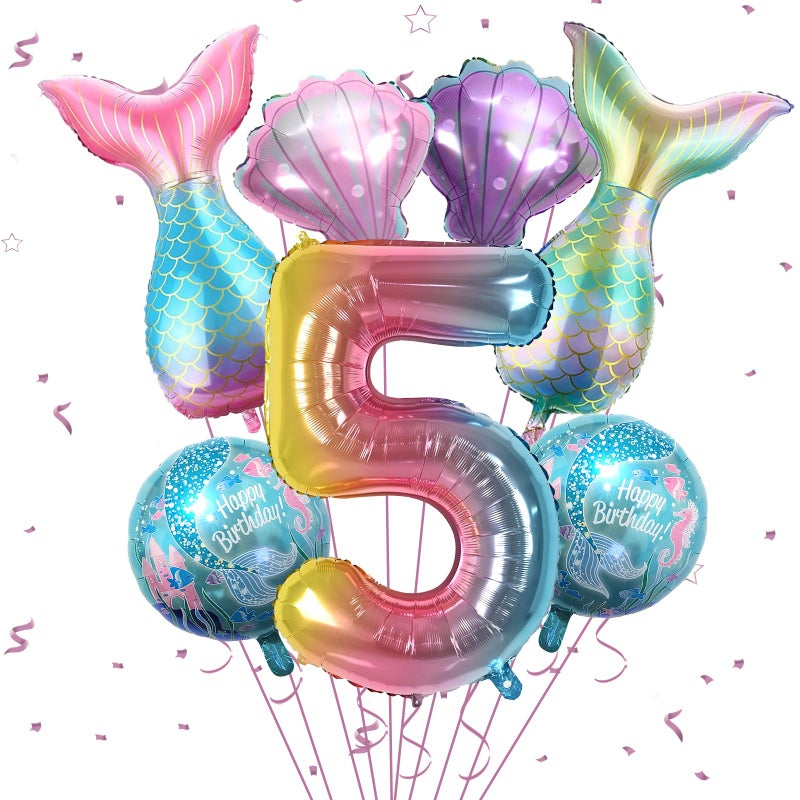 Sowide 5th Mermaid Birthday DecorationsPink Blue Balloons Kit Sea Balloon Tail Balloons for Girls Mermaid Party Baby Shower - Image 3