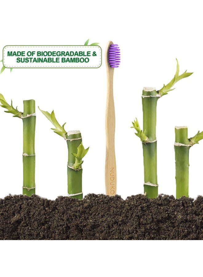 NUDUKO Biodegradable Bamboo Toothbrushes, 10 Piece BPA Free Soft Bristles Toothbrushes, Natural, Eco-Friendly, Green and Compostable (Multicolored Bristles) - Image 3