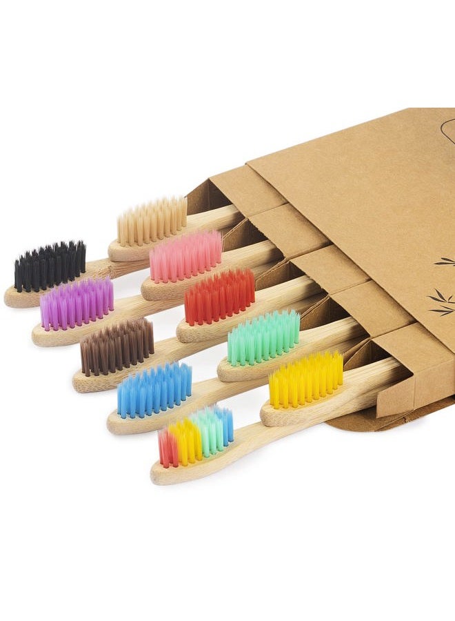 NUDUKO Biodegradable Bamboo Toothbrushes, 10 Piece BPA Free Soft Bristles Toothbrushes, Natural, Eco-Friendly, Green and Compostable (Multicolored Bristles) - Image 1