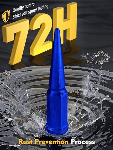 MIKKUPPA M14x1.5 Wheel Spike Lug Nuts, 32 PCS Blue Spiked Lug Nuts 14mmx1.5 Solid 4.4" Tall Acorn Lug Nut with 1 Socket Key Replacement for Chevy Silverado 1500 2500 3500, F150 F250 F350 - Image 3