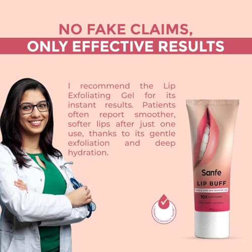 Sanfe Lip Exfoliating Gel for Dark & Dry Lips | Gently Removes Dead Skin | Hydrating, Non-Sticky Lip Scrub Gel | Soft, Pink & Smooth Lips | For Men & Women | With Hyaluronic Acid & Vitamin E, 100g - Image 5