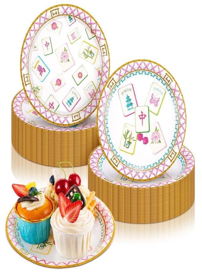 Soulchen 50 Pcs Mahjong Party Plates Set 7 Inch Mahjong Party Supplies Pink Disposable for Gift Special Events Bridal Showers Wedding Anniversary Traditional Chinese Symbols Tableware Dinnerware Home - Image 1