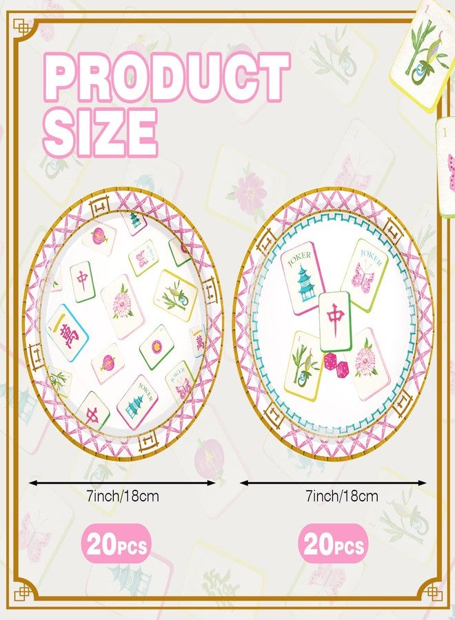 Soulchen 50 Pcs Mahjong Party Plates Set 7 Inch Mahjong Party Supplies Pink Disposable for Gift Special Events Bridal Showers Wedding Anniversary Traditional Chinese Symbols Tableware Dinnerware Home - Image 2