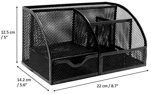 SUKHAD 6 Compartment And 1 Drawer Metal Desk Organizer, 8.8 x 5.5 x 5 Inch, Black - Image 4