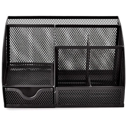 SUKHAD 6 Compartment And 1 Drawer Metal Desk Organizer, 8.8 x 5.5 x 5 Inch, Black - Image 2