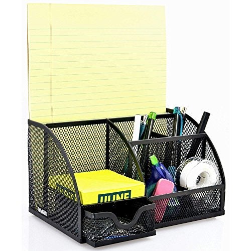 SUKHAD 6 Compartment And 1 Drawer Metal Desk Organizer, 8.8 x 5.5 x 5 Inch, Black - Image 3
