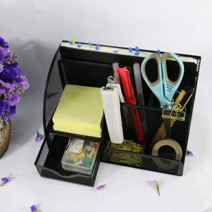 SUKHAD 6 Compartment And 1 Drawer Metal Desk Organizer, 8.8 x 5.5 x 5 Inch, Black - Image 5