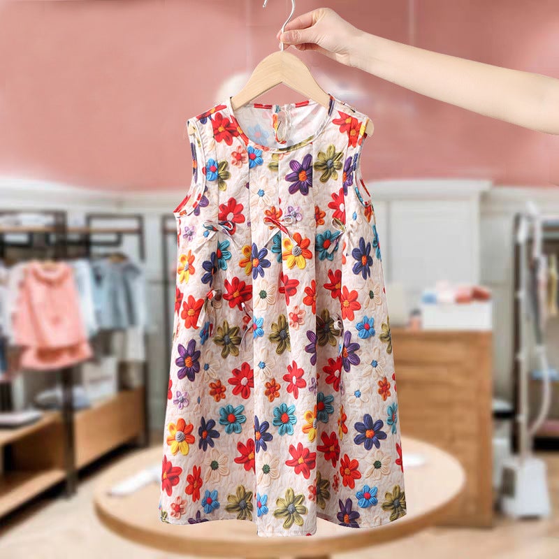 Girls' Summer Dress – Korean Style Cotton Floral Skirt for Children - Image 3