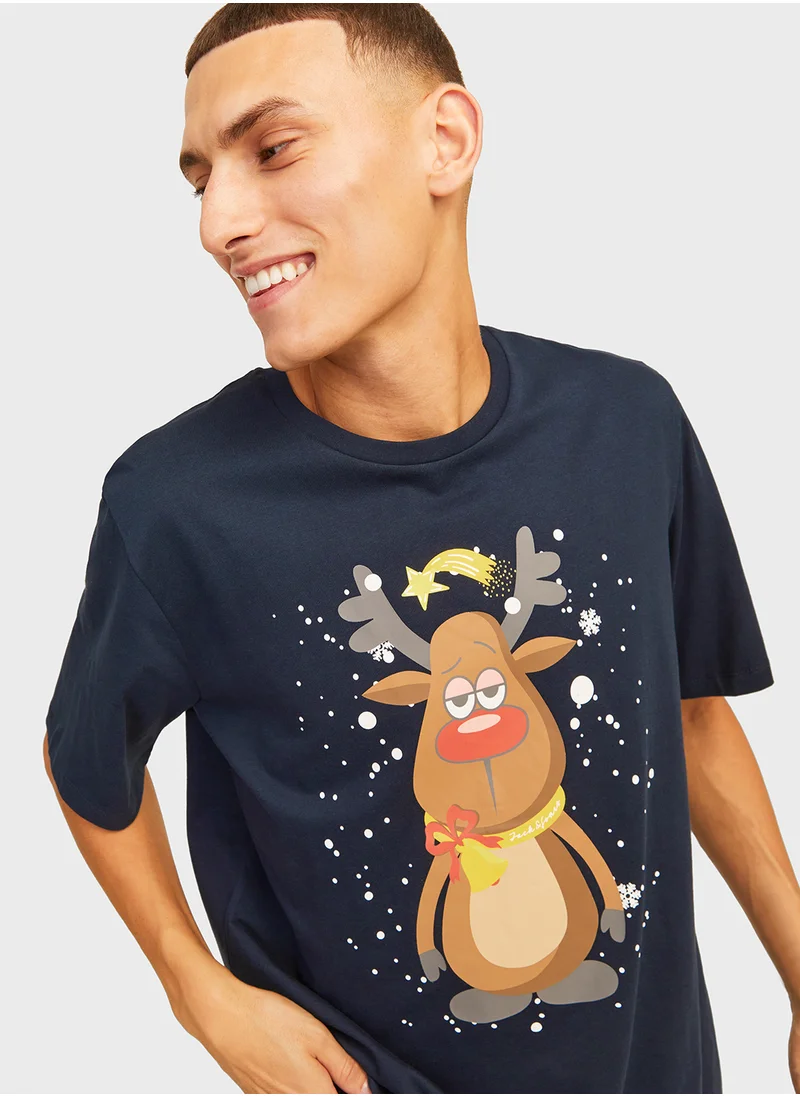JACK & JONES Jjxmas Graphic Crew Neck T-Shirt