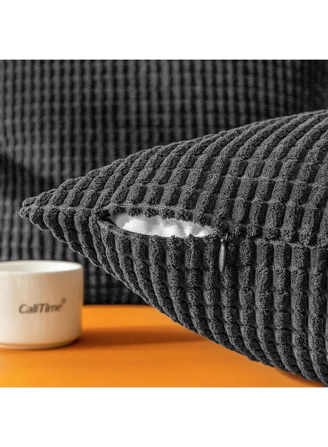 CaliTime CaliTime Throw Pillow Covers Pack of 2 Comfy Corduroy Corn Striped Waffle Decorative Cushion Cases for Couch Sofa Bed Farmhouse 26 X 26 Inches Black  - Image 5