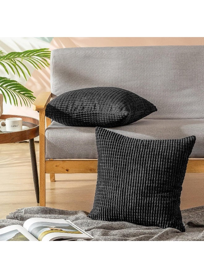 CaliTime CaliTime Throw Pillow Covers Pack of 2 Comfy Corduroy Corn Striped Waffle Decorative Cushion Cases for Couch Sofa Bed Farmhouse 26 X 26 Inches Black  - Image 4