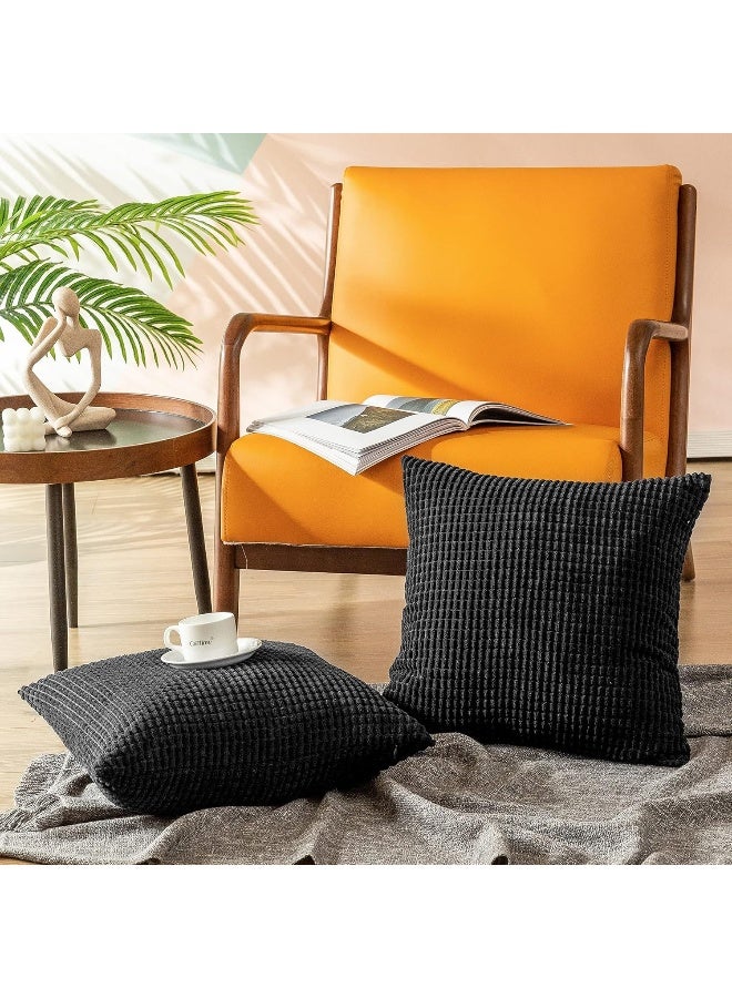CaliTime CaliTime Throw Pillow Covers Pack of 2 Comfy Corduroy Corn Striped Waffle Decorative Cushion Cases for Couch Sofa Bed Farmhouse 26 X 26 Inches Black  - Image 3