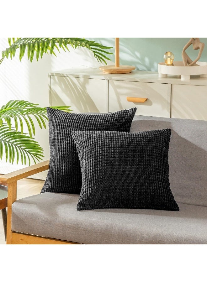 CaliTime CaliTime Throw Pillow Covers Pack of 2 Comfy Corduroy Corn Striped Waffle Decorative Cushion Cases for Couch Sofa Bed Farmhouse 26 X 26 Inches Black  - Image 2
