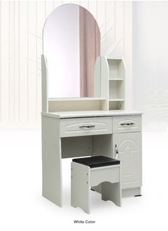 SILA SILA Modern Wooden Dressing Table With U-Shaped Mirror Dressing Makeup Desk With Storage For Bedroom Furniture Color White 
