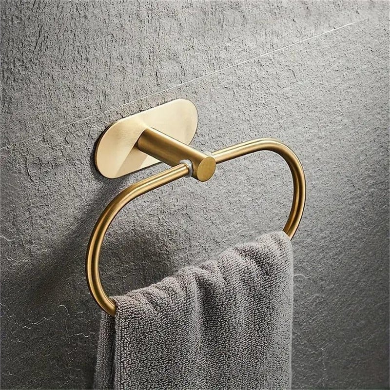 1pcs No-Drill Wall Mount Oval Towel Ring Stylish Bathroom Towel Holder Durable Hand Towel Hanger for Bathroom & Kitchen,Gold,20 * 13cm,Silver-20 * 13cm - Image 2