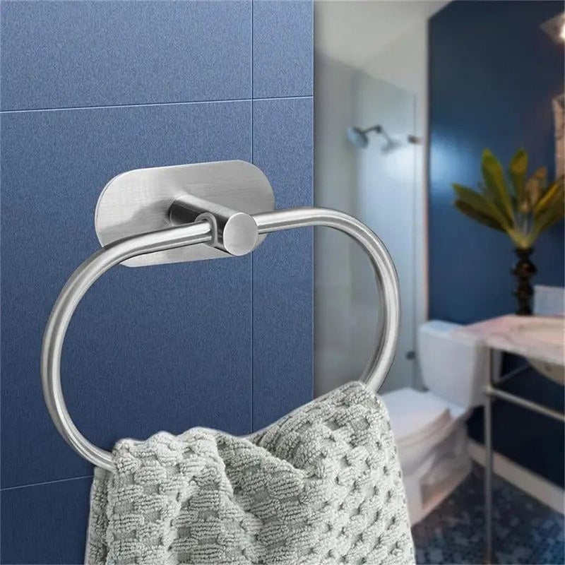 1pcs No-Drill Wall Mount Oval Towel Ring Stylish Bathroom Towel Holder Durable Hand Towel Hanger for Bathroom & Kitchen,Gold,20 * 13cm,Silver-20 * 13cm - Image 4