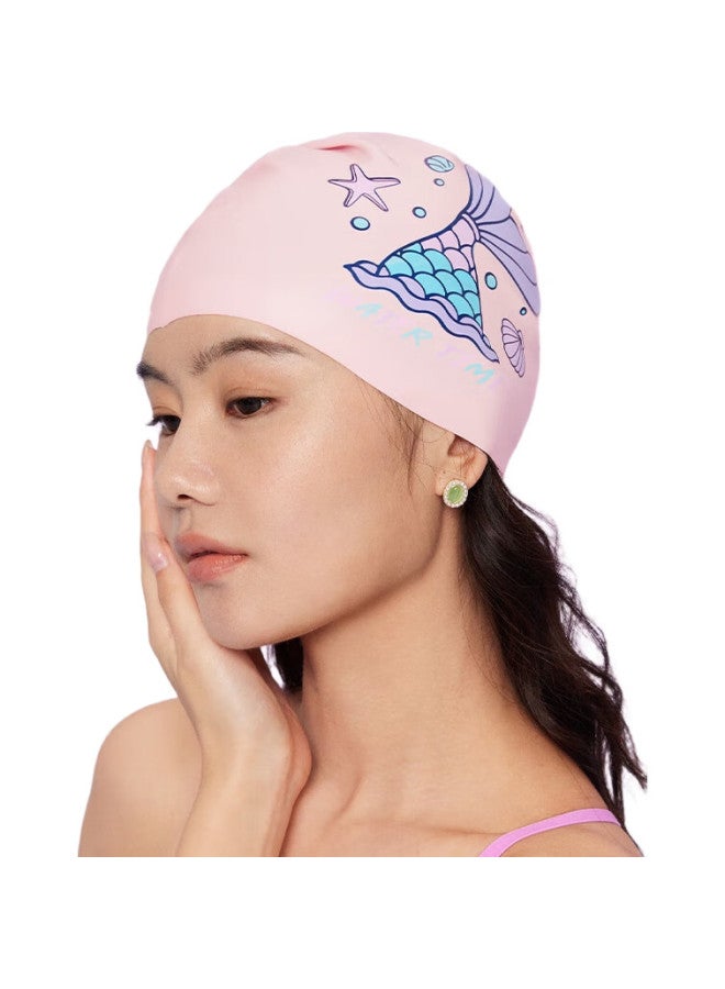 WATERTIME Silicone Printed Women'S Long Hair Extra Large Swimming Cap Mermaid/White - Image 2