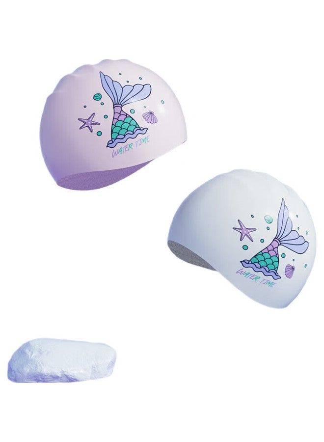 WATERTIME Silicone Printed Women'S Long Hair Extra Large Swimming Cap Mermaid/White - Image 1