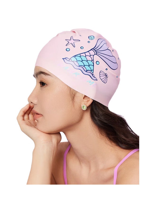 WATERTIME Silicone Printed Women'S Long Hair Extra Large Swimming Cap Mermaid/White - Image 3