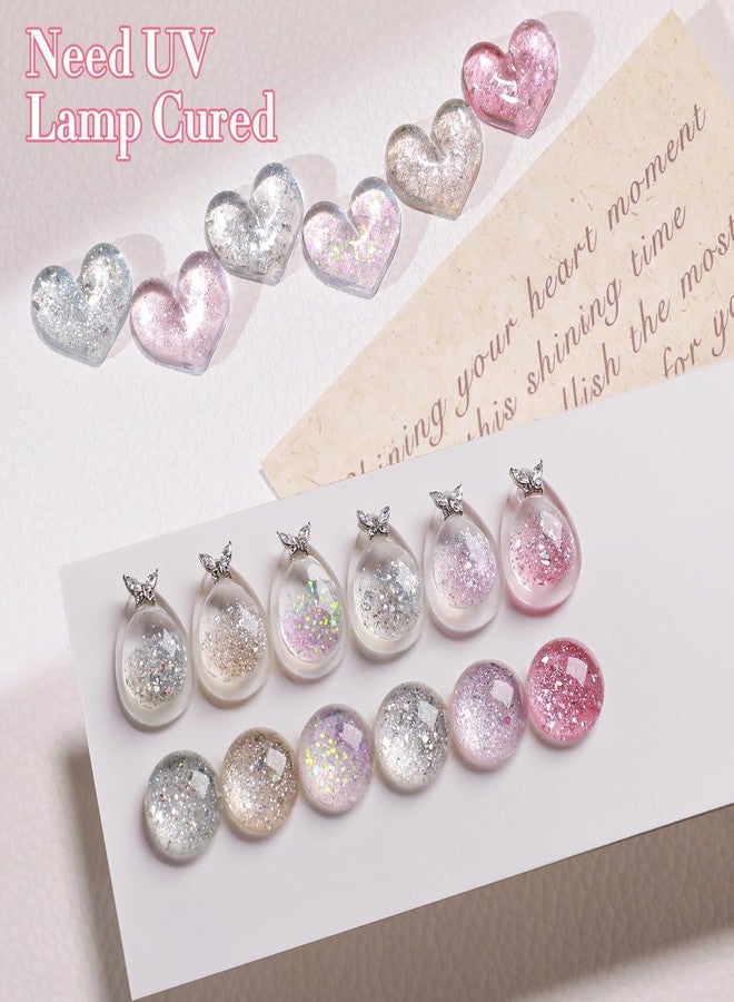 Double Rhythm 0.5 Oz Glitter Gel Polish Set of 6 Color with Display Board 15 ml Full Size Kit Shimmer Reflective Sparkle Soak Off Manicure Salon DIY at Home (Gold Silver Light Pink Rose-T6-35) - Image 5
