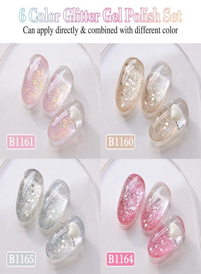 Double Rhythm 0.5 Oz Glitter Gel Polish Set of 6 Color with Display Board 15 ml Full Size Kit Shimmer Reflective Sparkle Soak Off Manicure Salon DIY at Home (Gold Silver Light Pink Rose-T6-35) - Image 3