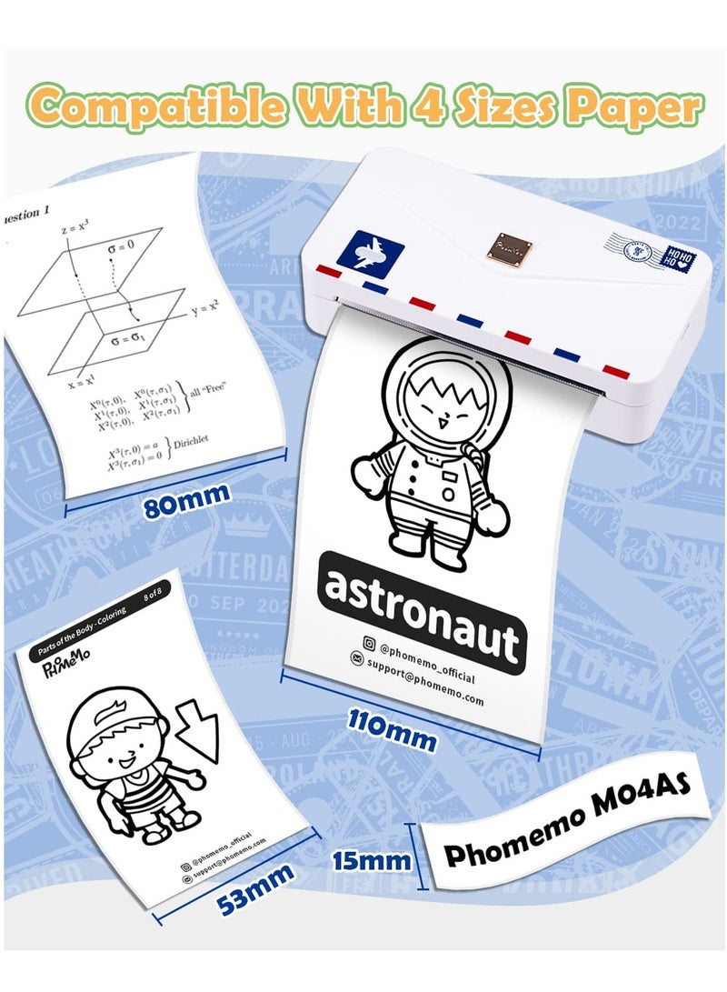 Portable Thermal Printer M04AS 4 Inch, Mini Bluetooth Sticker and Photo Printer, Supports 15/53/80/110mm Printing Width, 300dpi, Ideal for Photos, Notes, Memos, Gift for Kids - Image 4